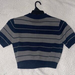 FB COUNTY Striped Navy and Gray Cropped Sweater